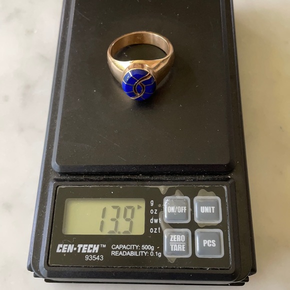 Vintage 14K Gold Native Lapis Hummingbird Ring - Picture 4 of 13